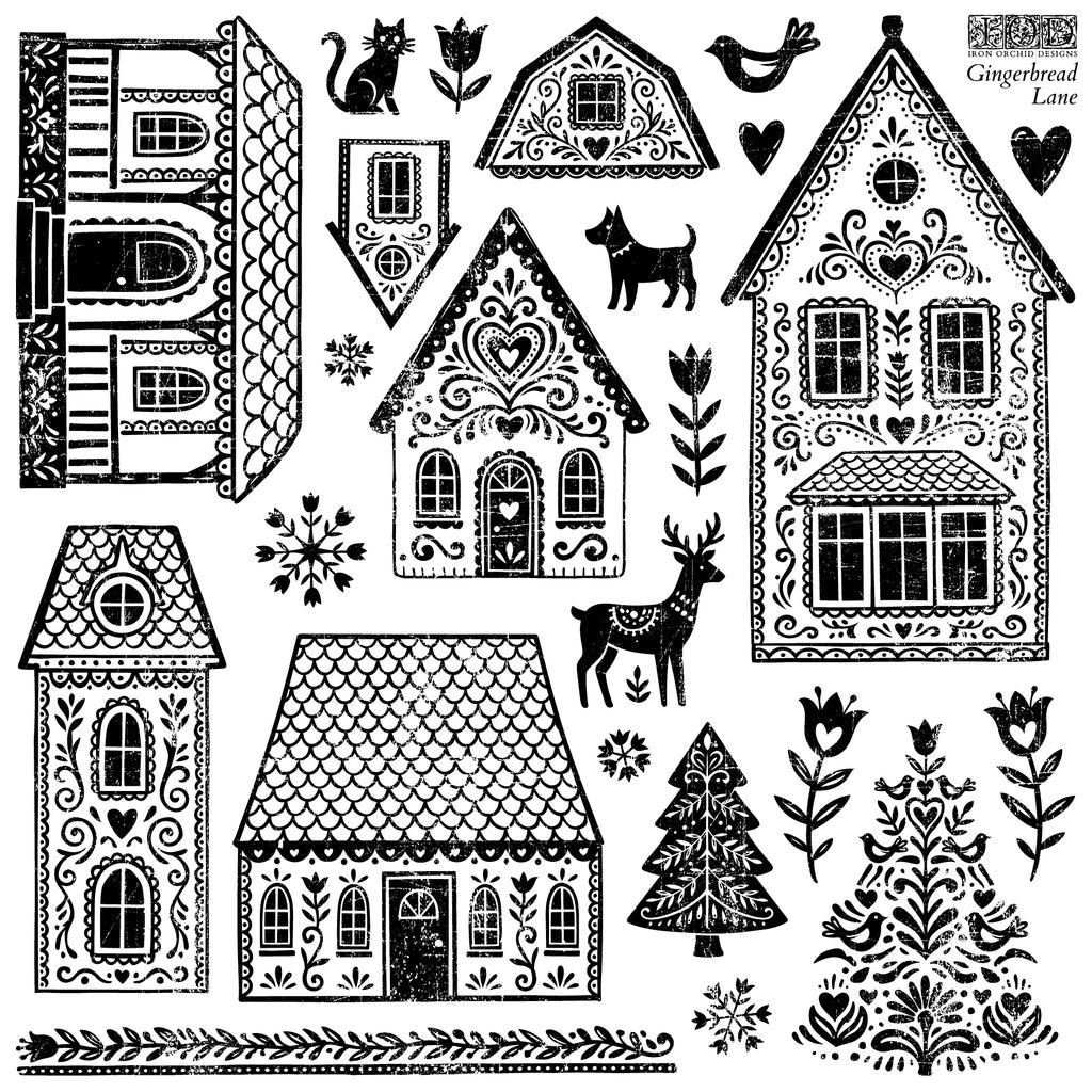 IOD Decor Stamp Gingerbread Lane 12" x 12" by Iron Orchid Designs