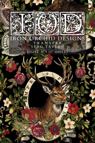 IOD Decor Transfer Stag Tavern 8"x12" 8-Pages Pad by Iron Orchid Designs