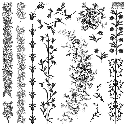 IOD Decor Stamp Flora and Vine 12" x 12" by Iron Orchid Designs