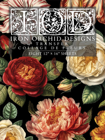 IOD Decor Transfer Collage de Fleurs 12"x16" 8-Pages Pad by Iron Orchid Designs
