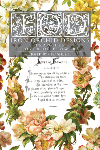 IOD Decor Transfer Lover of Flowers 8"x12" 8-Page Pad by Iron Orchid Designs