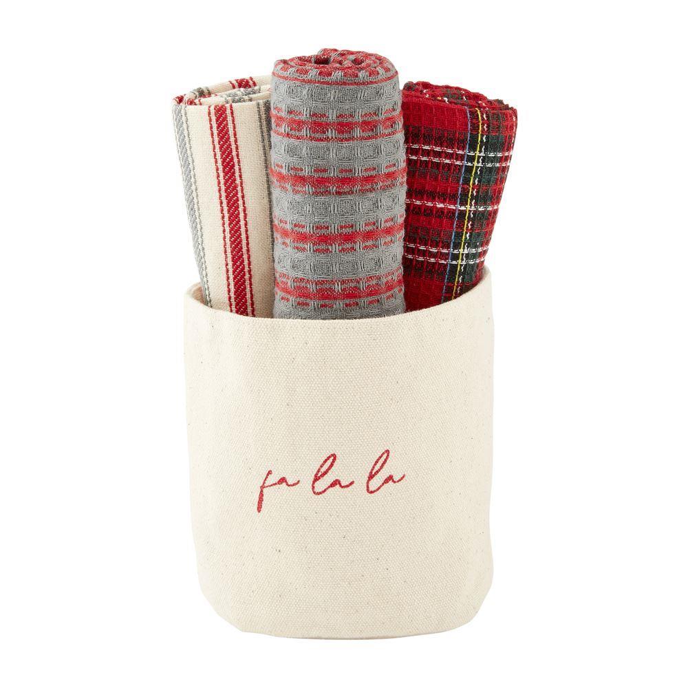 Christmas Natural Bucket Tartan Towel Set