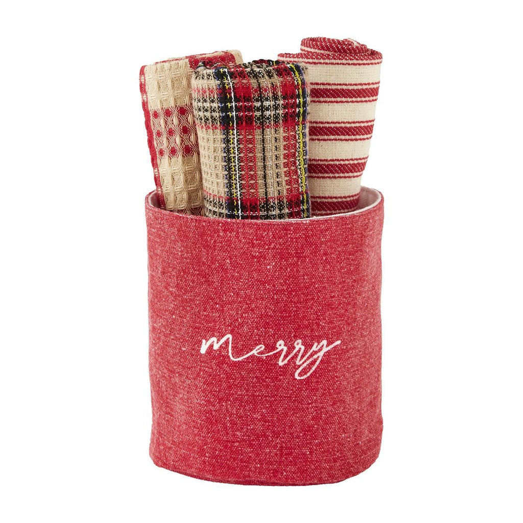 Christmas Red Bucket Tartan Towel Set