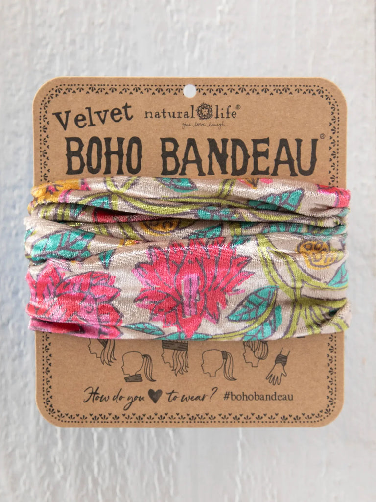 Natural Life Full Velvet Bandeau Headband- Multi-colored Lush Zinnia