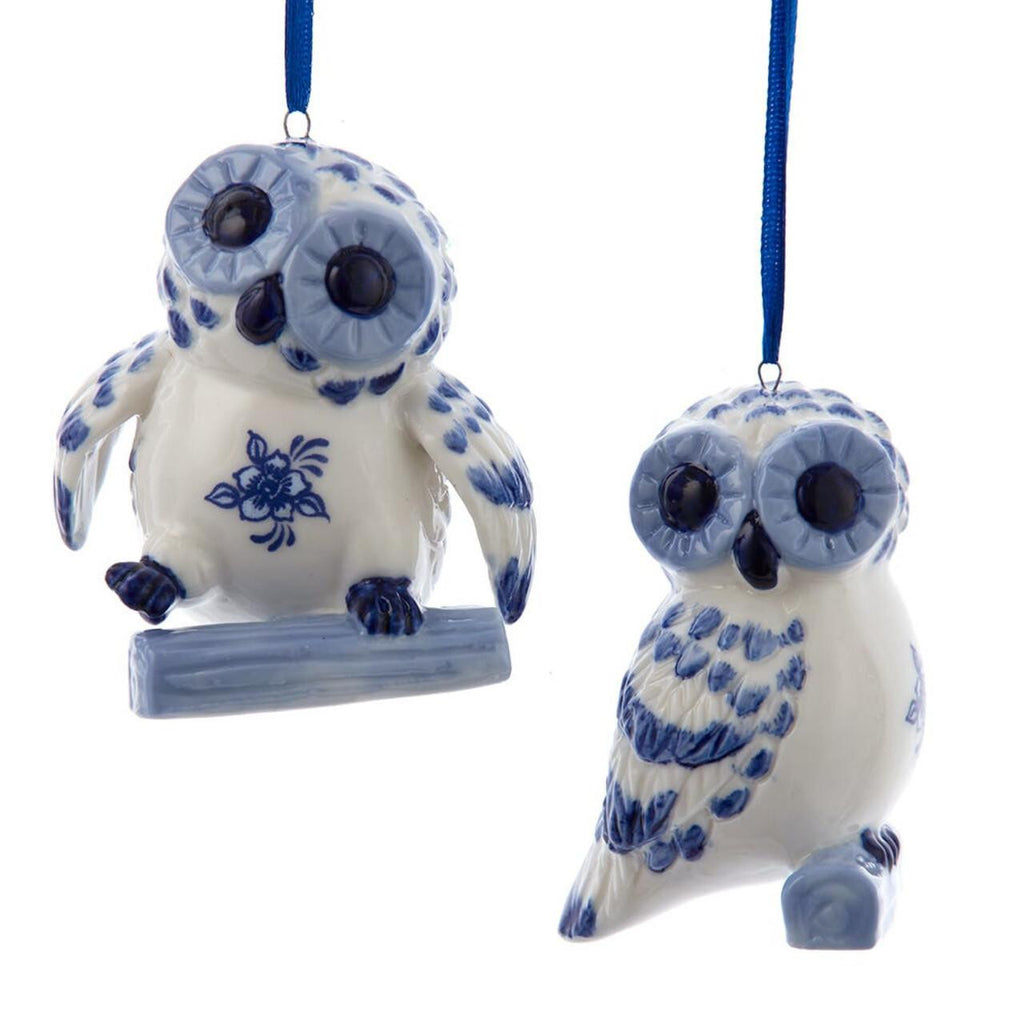 Christmas Ornament- Porcelain Delft Blue Owls Set of 2
