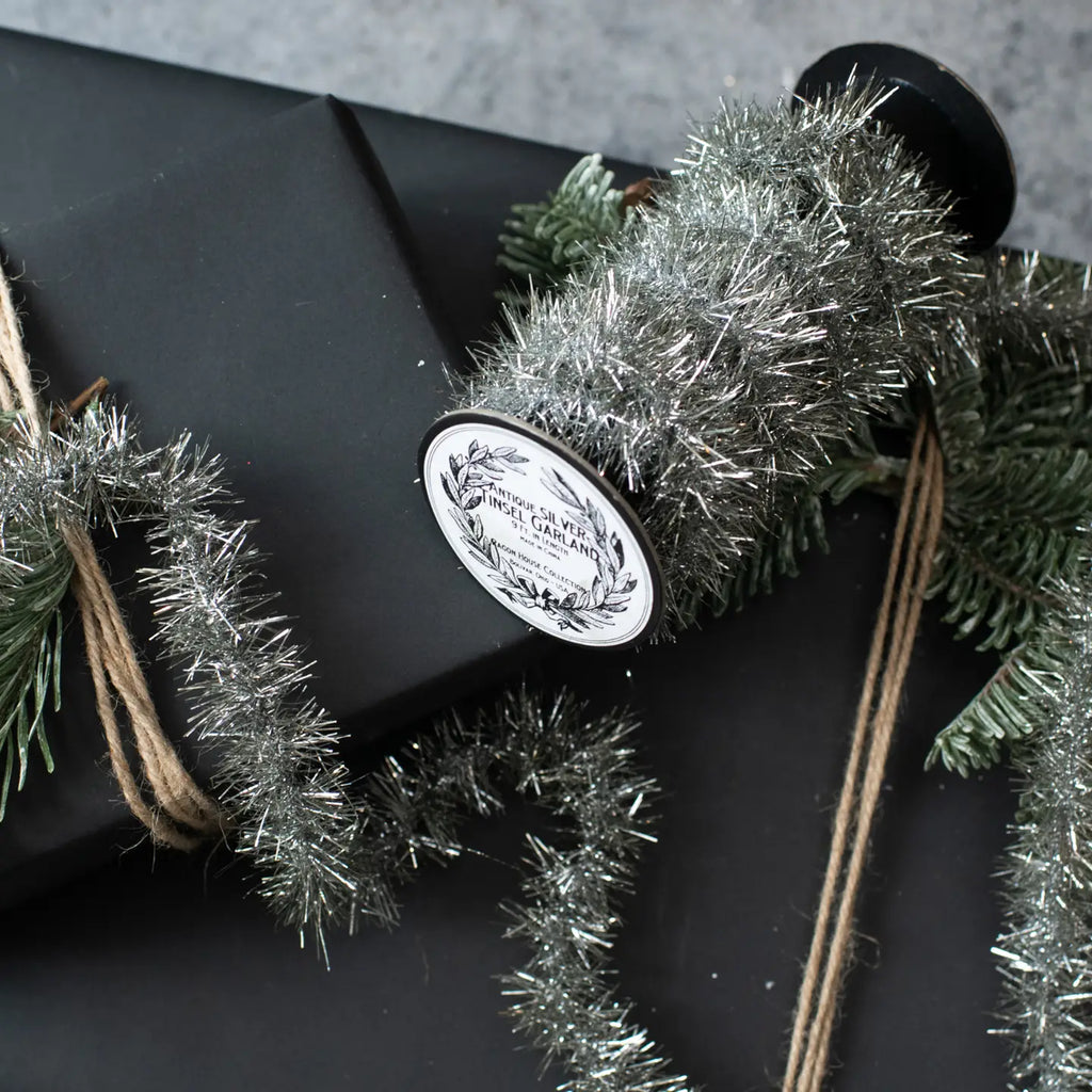 Christmas Ornament- Silver Tinsel Garland 9'