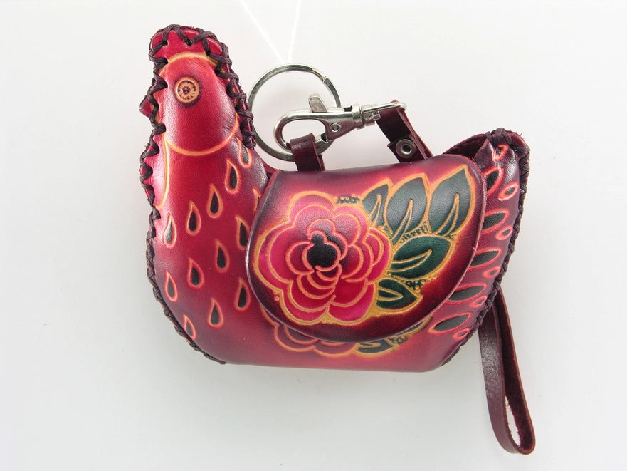 Sunflower Leather Chicken Wristlet Coin Purse