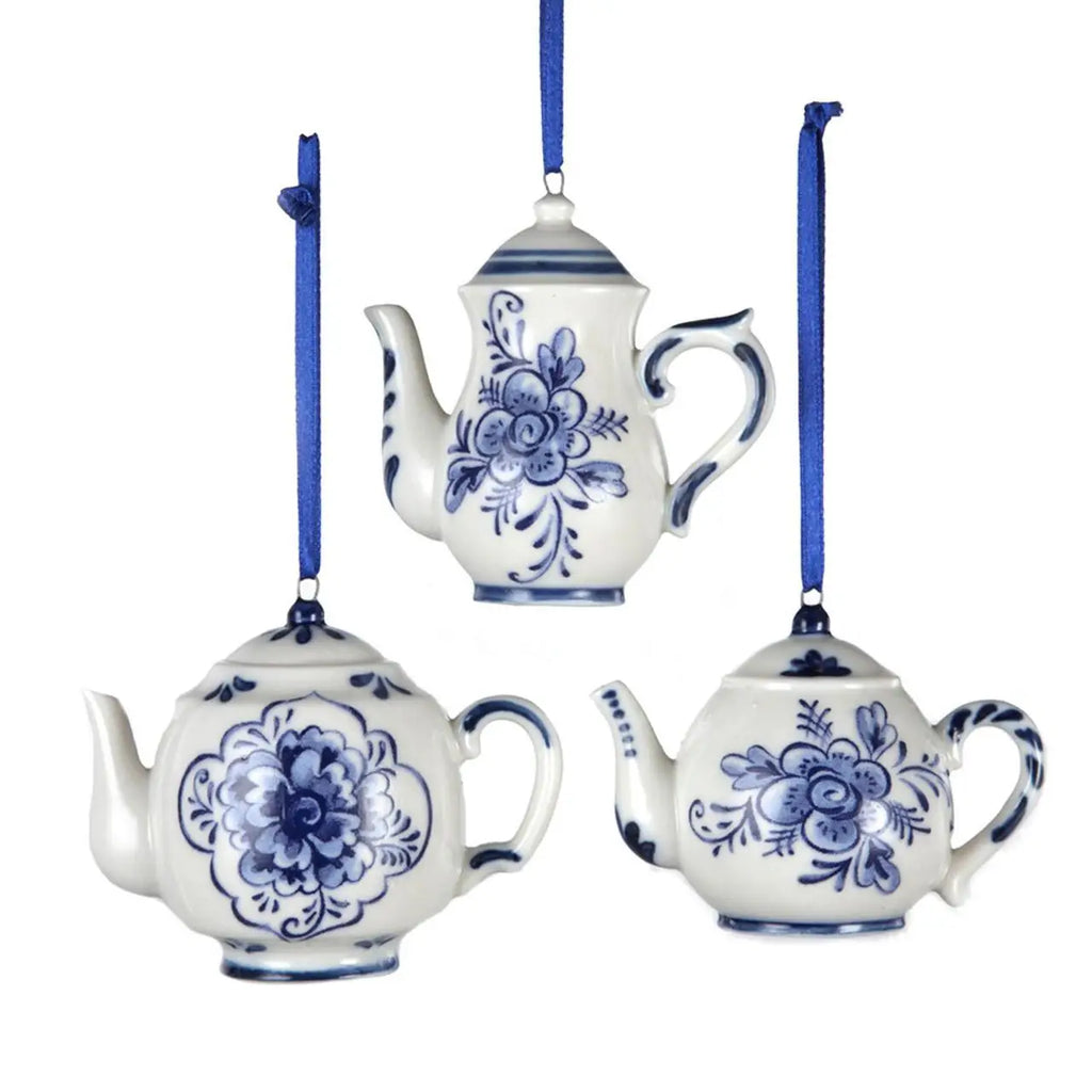 Christmas Ornament- Porcelain Delft Blue Teapots Set of 3
