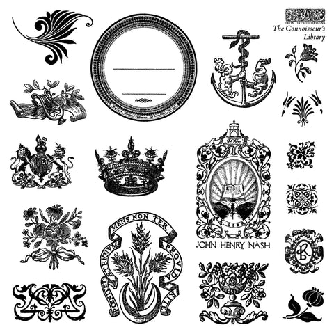 IOD Decor Stamp The Connoisseur's Library 6"x6" Four Sheets with Case by Iron Orchid Designs