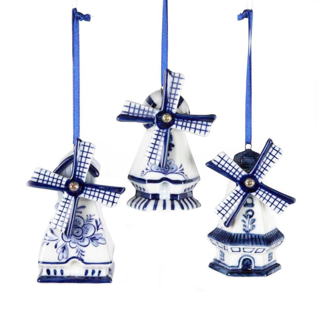 Christmas Ornament- Porcelain Delft Blue Windmills Set of 2