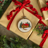 Christmas Ornament- Winter Cabin Embroidered