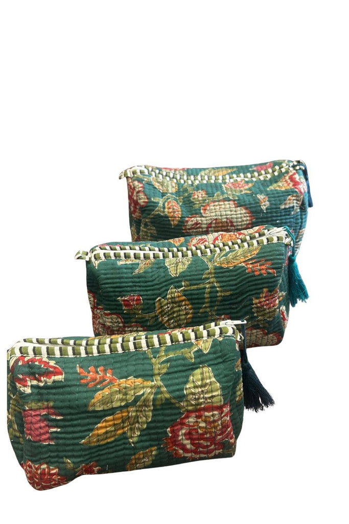 Quilted Makeup/Toiletry Bag- Green