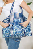 Reversible Quilted Tote Bag- Blue