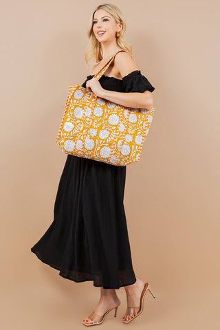 Quilted Tote Bag- Yellow
