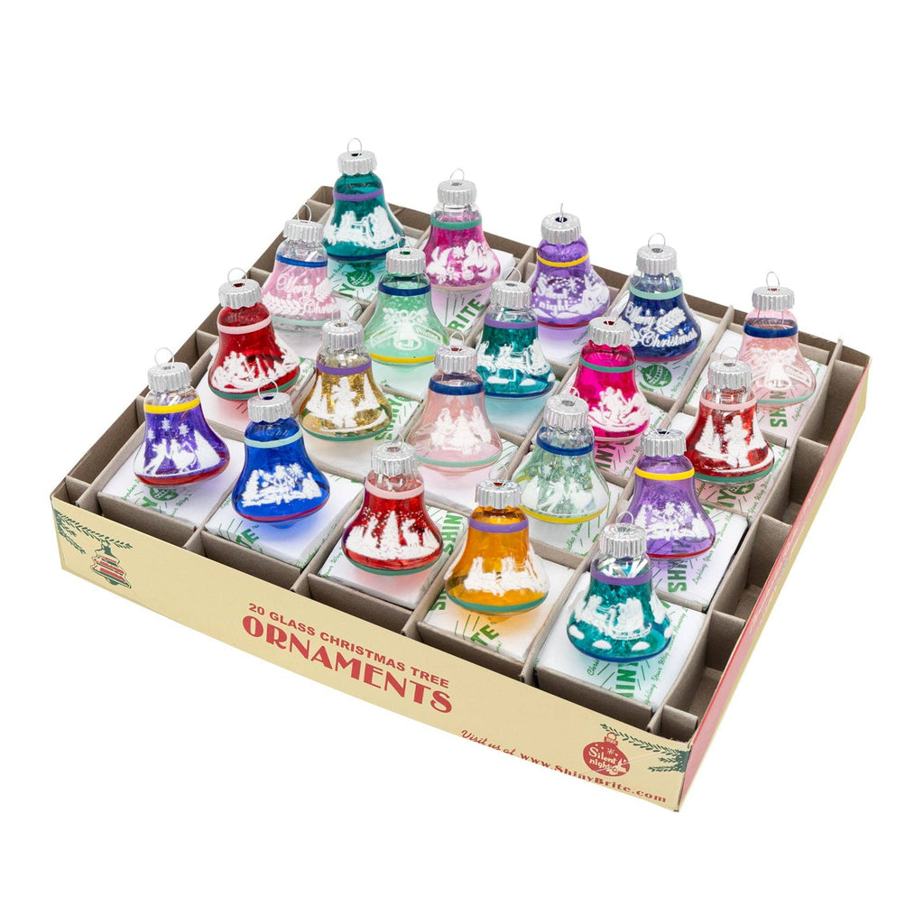 Shiny Brite Christmas Holiday Glass Ornament – Vivid Mini Bell Ornaments Set of 20