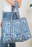 Reversible Quilted Tote Bag- Blue
