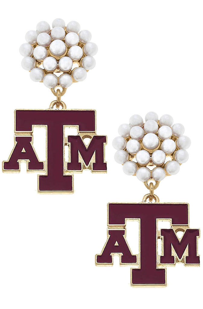 Texas A&M Logo Pearl Cluster Earrings
