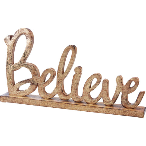 Gold Standing Wood Christmas Sign - Cursive Believe #100-C116