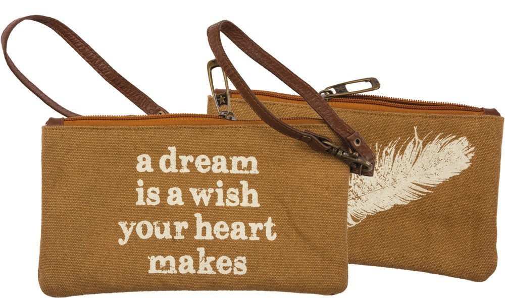 Canvas Wristlet with Leather Strap 'A Dream is a wish' #969