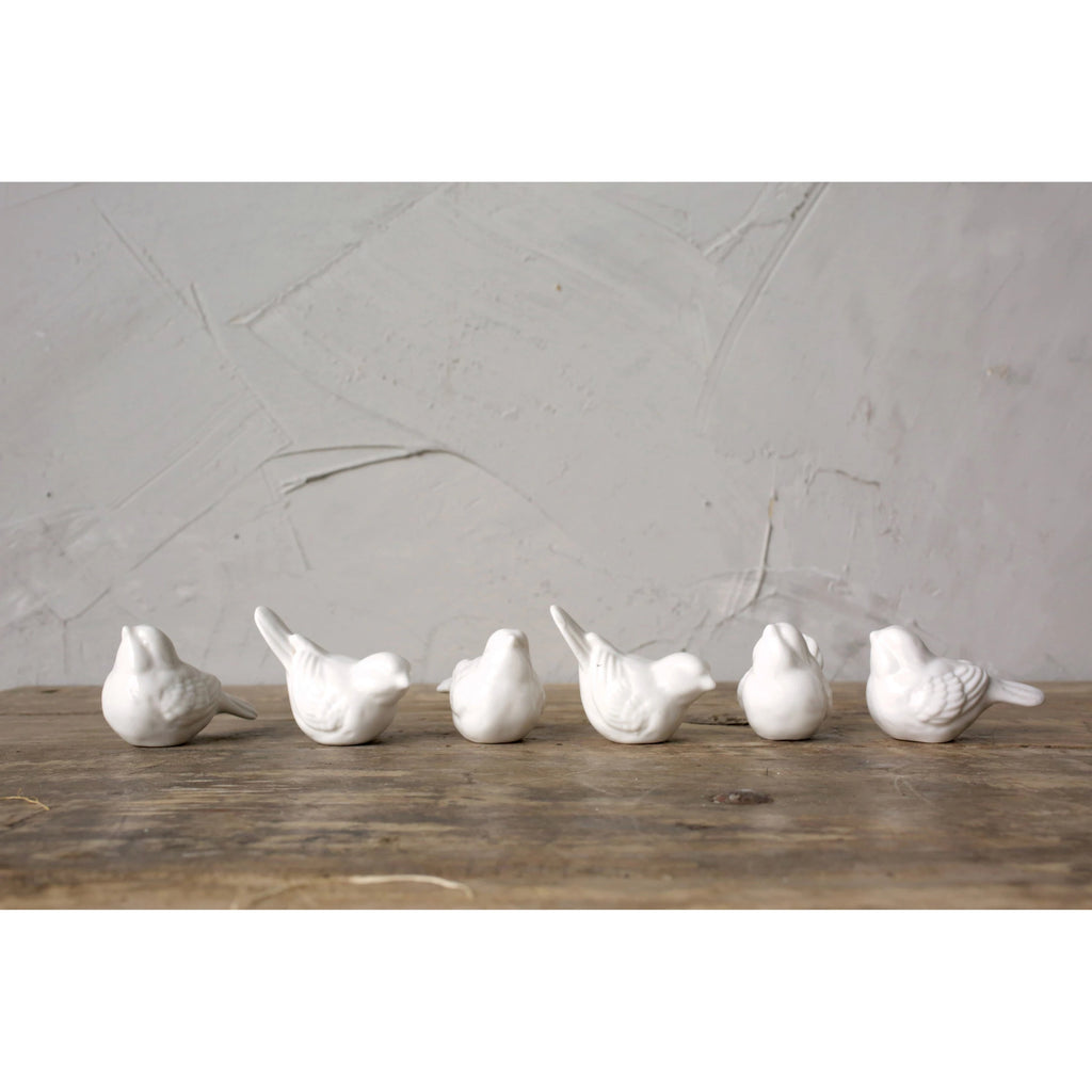 White Ceramic Birds, Set of 6