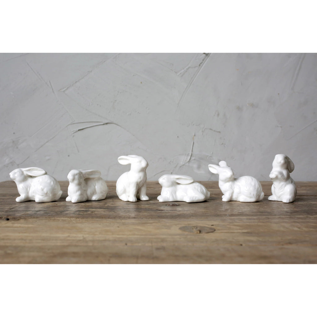 White Ceramic Bunnies, Set of 6