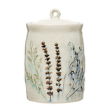 Debossed Stoneware Floral Canister, Reactive Crackle Glaze