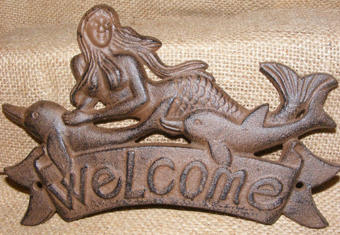 Cast Iron  Mermaid Welcome Plaque #100-132