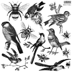 IOD Decor Stamp Birds and Bees 12x12" by Iron Orchid Designs