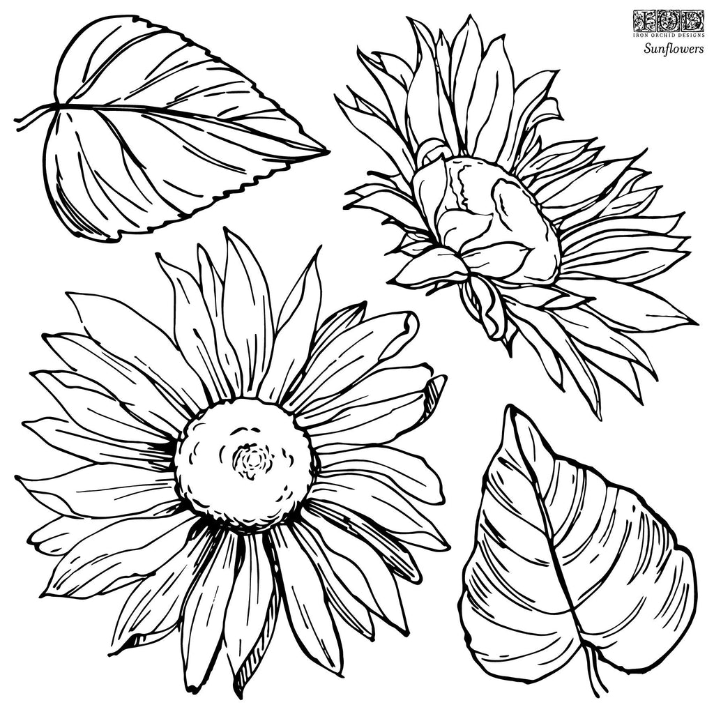 IOD Decor Stamp Sunflowers 12x12" by Iron Orchid Designs