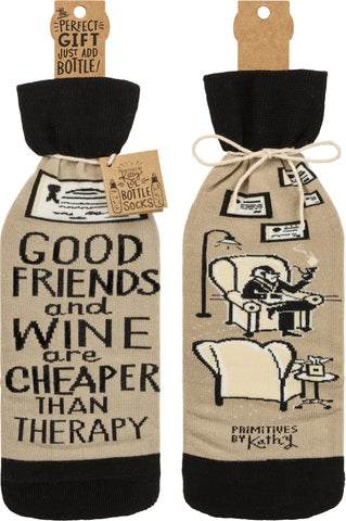 Bottle Sock "Friends and Wine Are Cheaper Than Therapy" #100-S170
