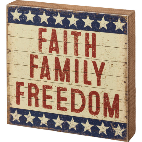 Patriotic 4th of July Box Sign Faith Family Freedom #100-H110