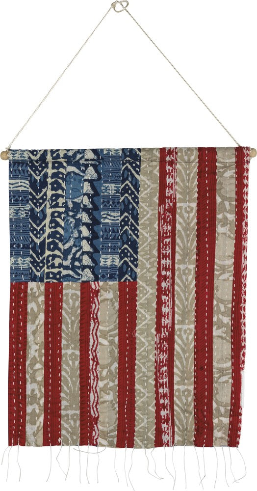 American Flag Wall Hanging Kantha Stitched #100-H107