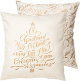 Christmas Holiday Pillow O Christmas Tree White with Gold Lettering #100-B152