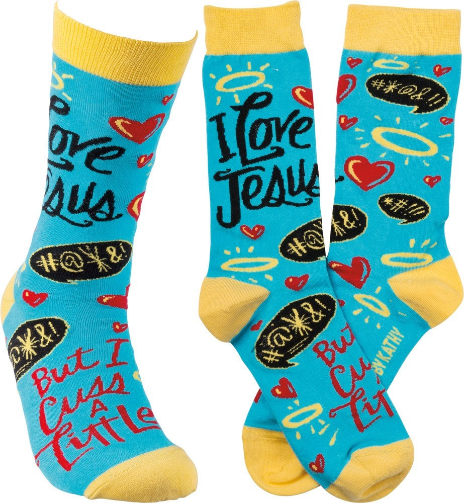 Socks "I Love Jesus but I Cuss a Little"