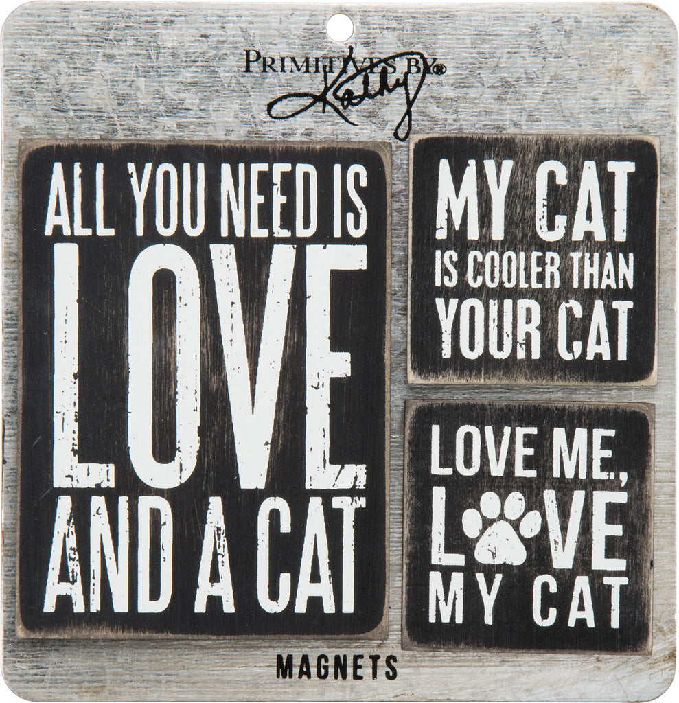 Magnet Set of 3 "Love and a Cat" for Cat Lovers #100-856