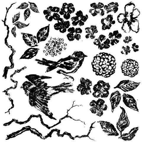 IOD Decor Stamp Birds Branches Blossoms 12x12" by Iron Orchid Designs