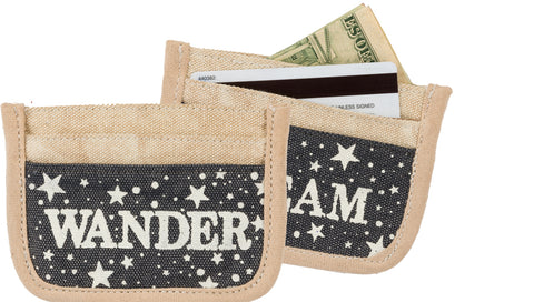 Canvas "Dream" "Wander" Small Credit Card Wallet #926